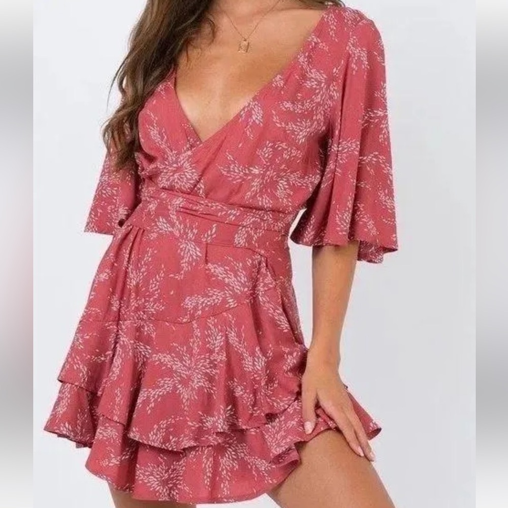 Princess Polly Red Print Wrap Romper